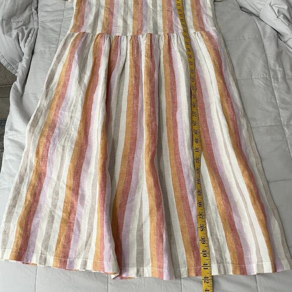 Lou & Grey for Loft Dress Women Size XS Linen Multicolor Striped Pockets Peasant - Picture 5 of 8